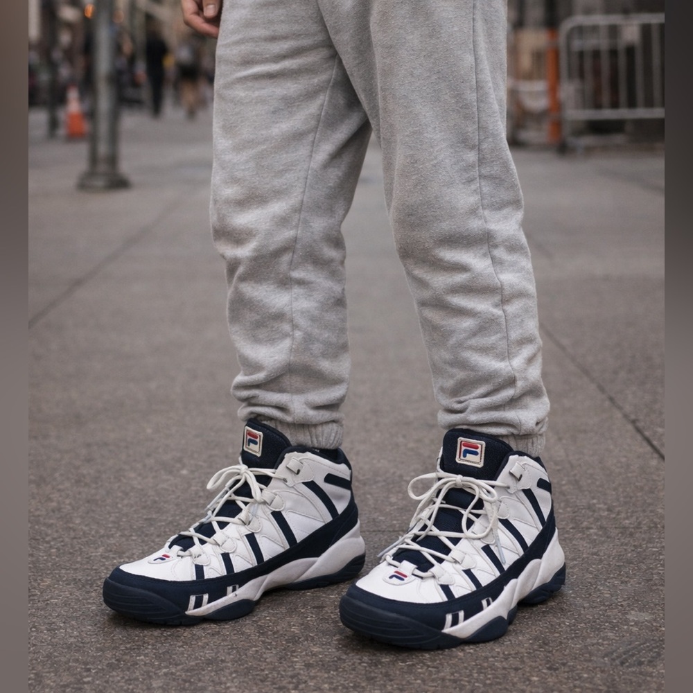 FILA Stackhouse “Spaghetti” High Top Sneakers | White Navy Red | Men’s 10